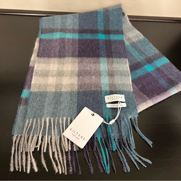 Kiltane Scotland Cashmere Scarf, Tartan blue, fringes, unisex,  64”x10.5”NWT - Picture 2 of 7